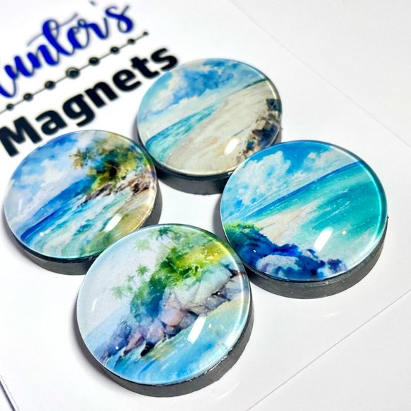 Set of 4 Magnets - Tropical Beach Glass Refrigerator Kitchen Whiteboard - Picture 3 of 3